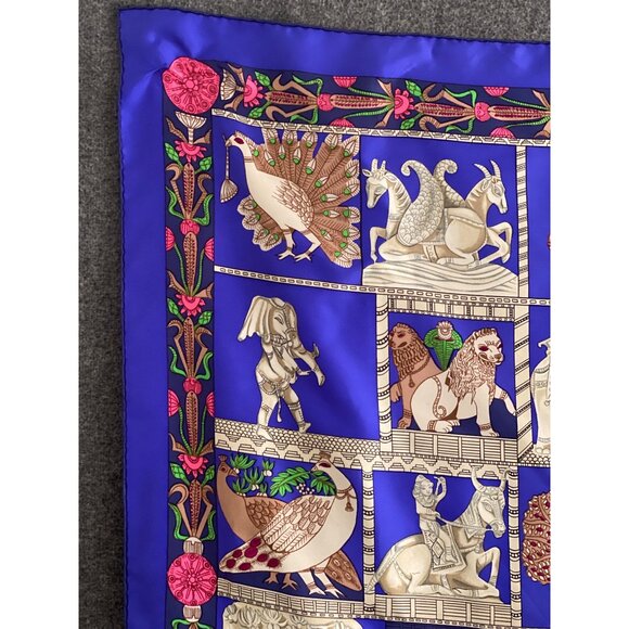 Hermes Paris Scarf Torana Square Silk Elephant Lion Horse Buddha Temple VTG - Picture 2 of 14